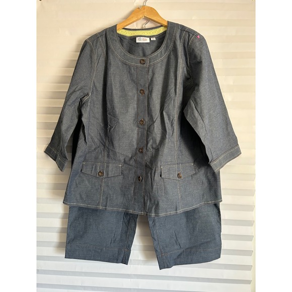 Denim & Co. Pants - Denim & Co Womens Blue Denim Style 2 Piece Set Jacket and Cropped Pants Size 1X
